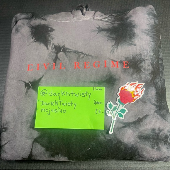 BNWT CIVIL REGIME BLACK ROSE HOODIE NIGHT FOG WASH LARGE MENS UNISEX PRICE FIRM - Picture 10 of 16